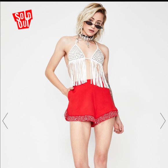 A size small pair of red shorts with rhinestones - Picture 2 of 8